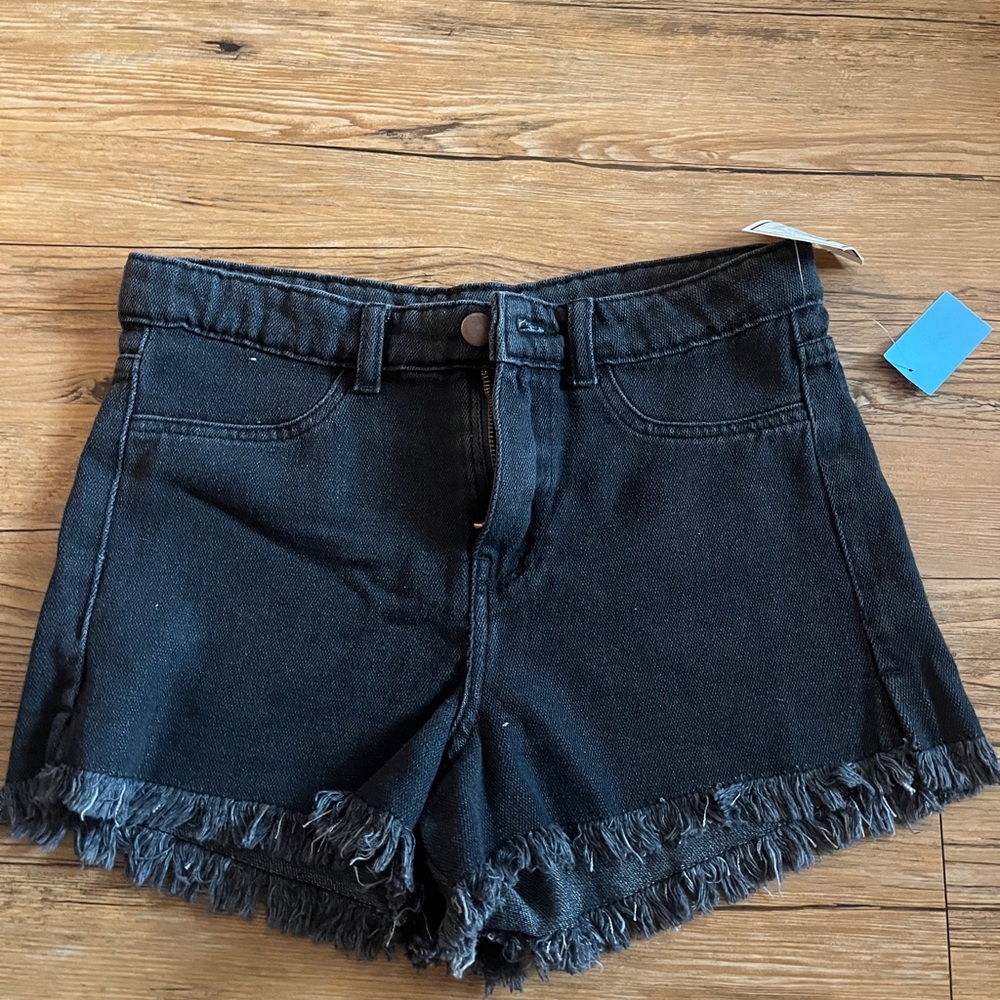 Black Denim Frayed Hem Women Shorts